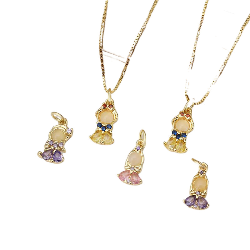 Copper-plated real gold color retention and zircon inlaid cartoon beauty pendant, diy bracelet and necklace accessory Item Picture