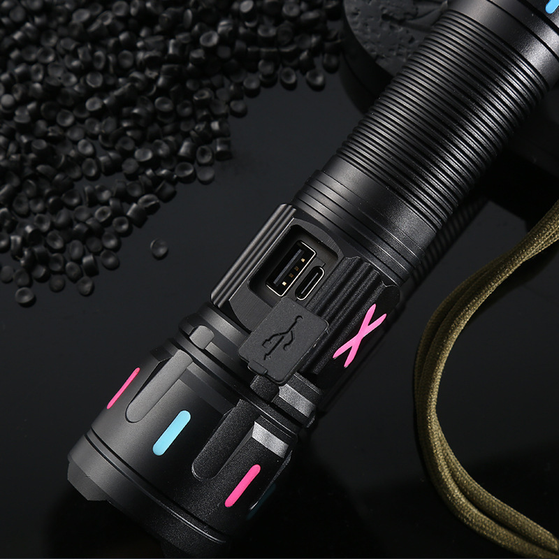 跨境热卖批发变焦强光手电快充铝合金远射充电宝高亮白激光手电筒细节图