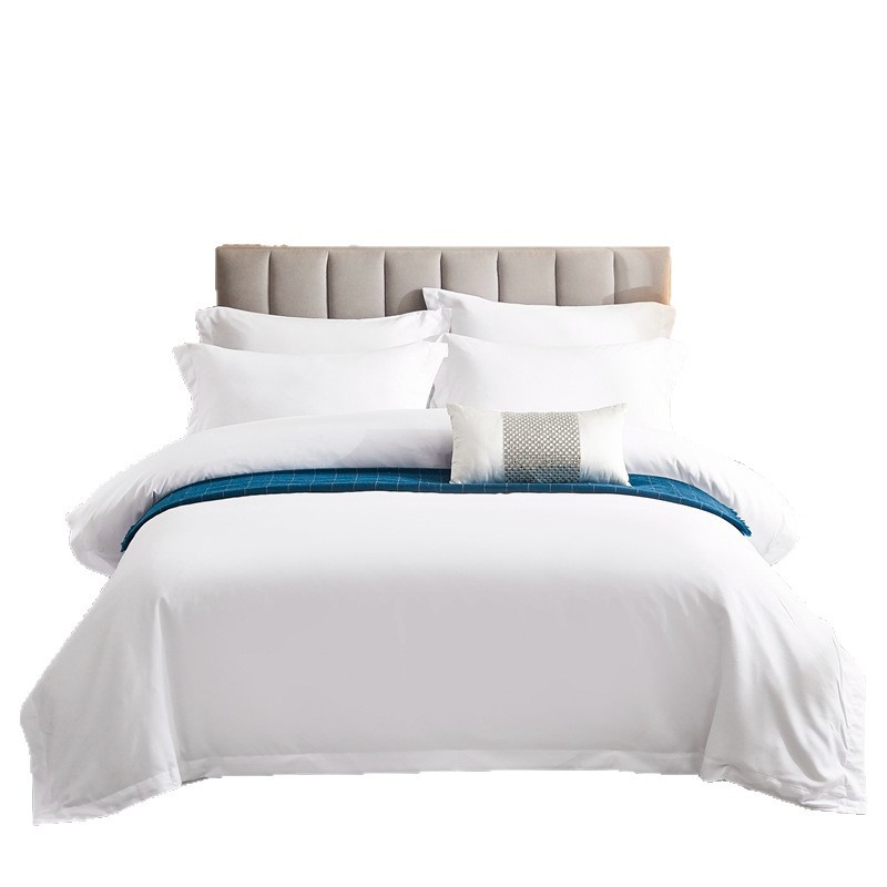 Five-piece pure cotton hotel and homestay bedding set, pure white bed sheet, hotel quilt cover, bed cover, hotel linen Item Picture
