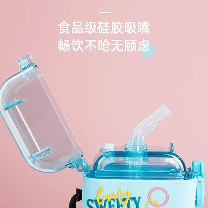 Large-capacity cartoon water cup, high appearance level children's water bottle, high-temperature resistant straw cup, outdoor water bottle, internet-famous student cup Specification image