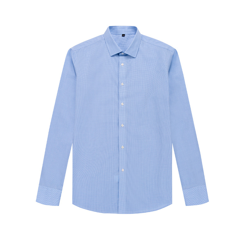 男衬衫2025新款免熨烫商务正装职业装男长袖全棉格子蓝免烫商务