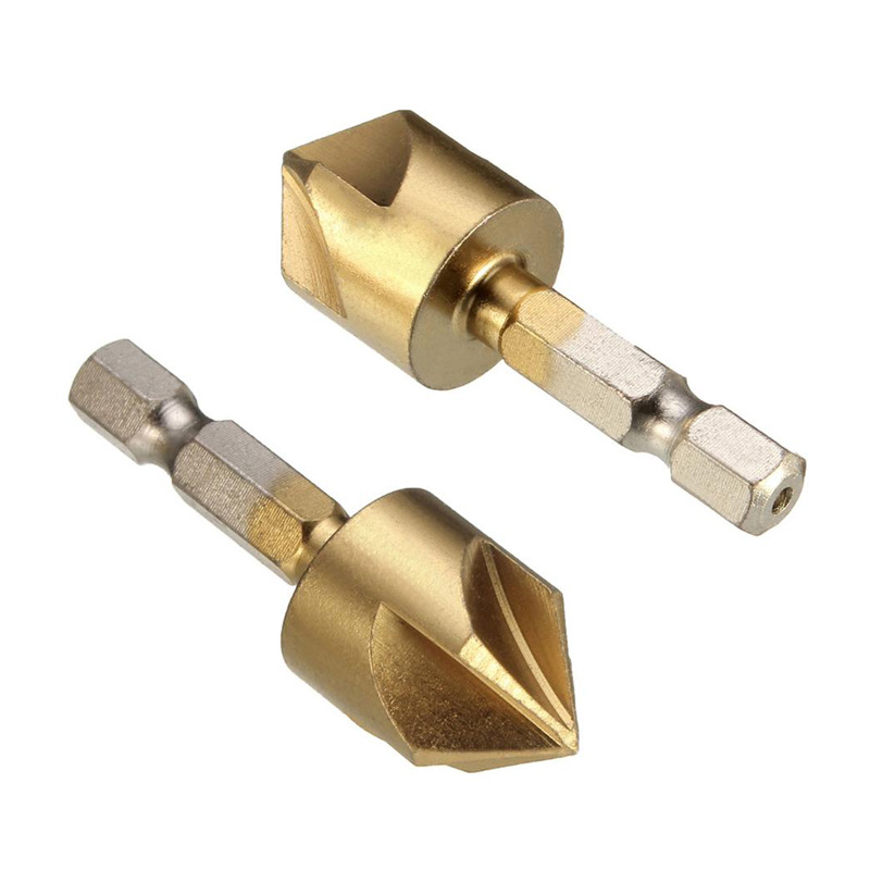 Woodworking five-edge chamfering tool, hexagonal handle, titanium-coated 6-19 set wholesale, 90-degree chamfering knife, drill bit deburring tool Item Picture