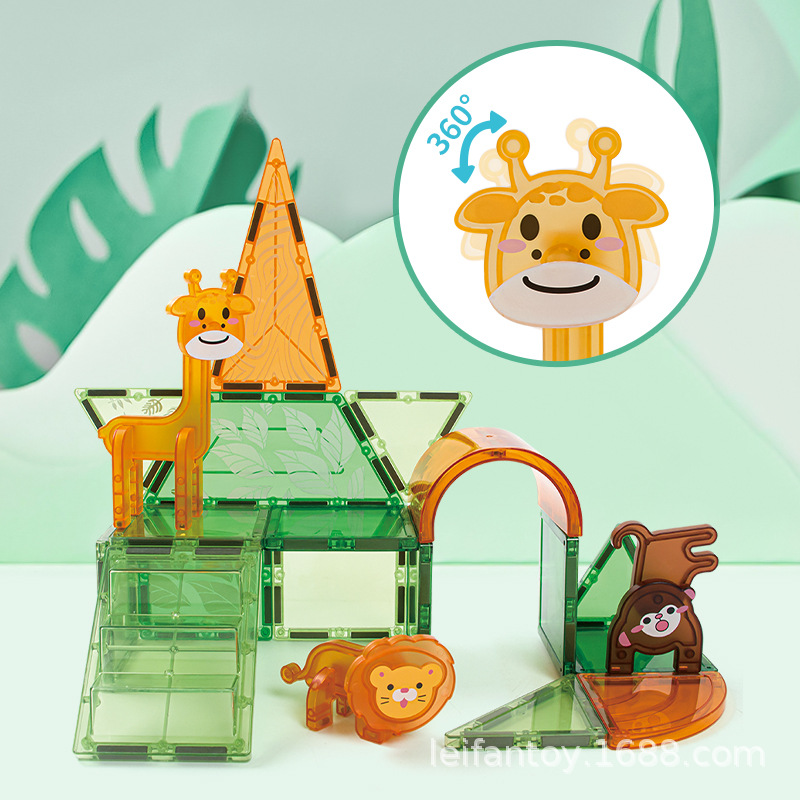 Cross-border. Magnetic sheet farm Dinosaur scene Color window Magnetic sheet Early education assembly building block toys