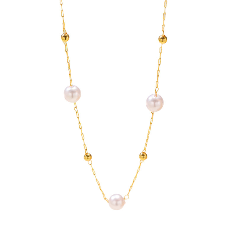 A popular cross-border pearl-like necklace for women in Europe and America, featuring a simple, fashionable and cold style. It is a metal ball necklace accessory for women in summer Item Picture