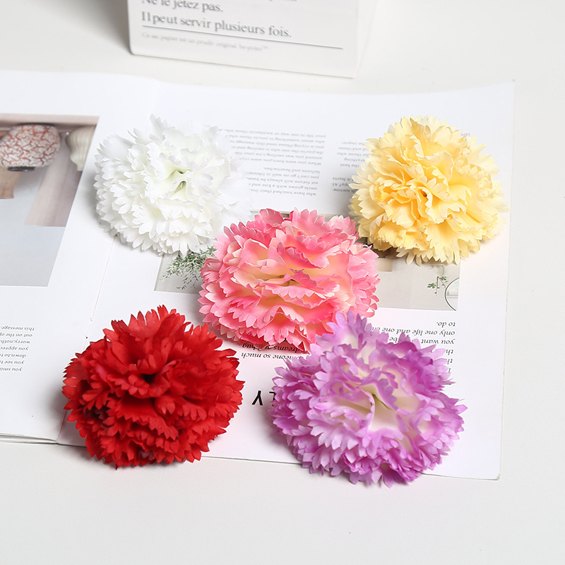 8cm仿真多色绢布康乃馨花头母亲节花束家居装饰diy插花蛋糕花配件细节图