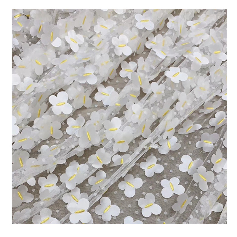 Factory direct sales of new mesh three-dimensional embroidered fabric for spring and summer girls' dresses and evening gowns embroidered fabric Item Picture