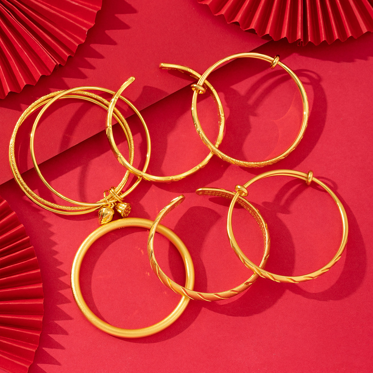 金店同款镀金实心手镯光面批发女首饰新中式高级感百搭轻奢满天星