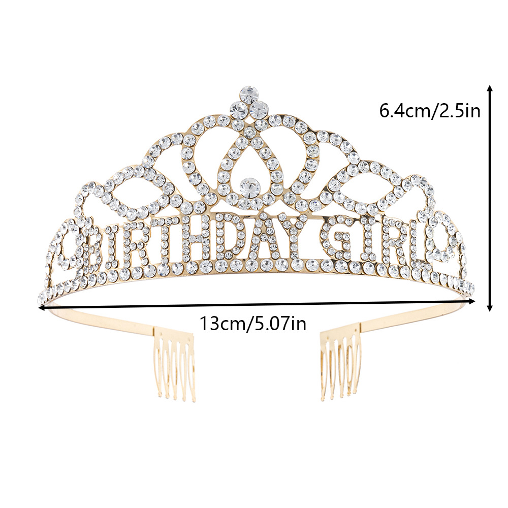 Factory direct sales cross-border crown headwear supply BIRTHDAY GIRL English letter water diamond birthday girl Crown party headwear Specification image