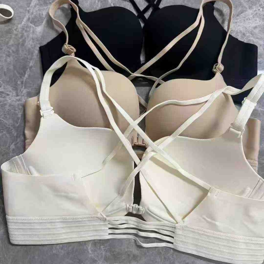 Original export orders for Europe, America and Africa, low-price inventory clearance for women's one-piece seamless ball cup gathering bra front button fashionable underwear for girls details Picture