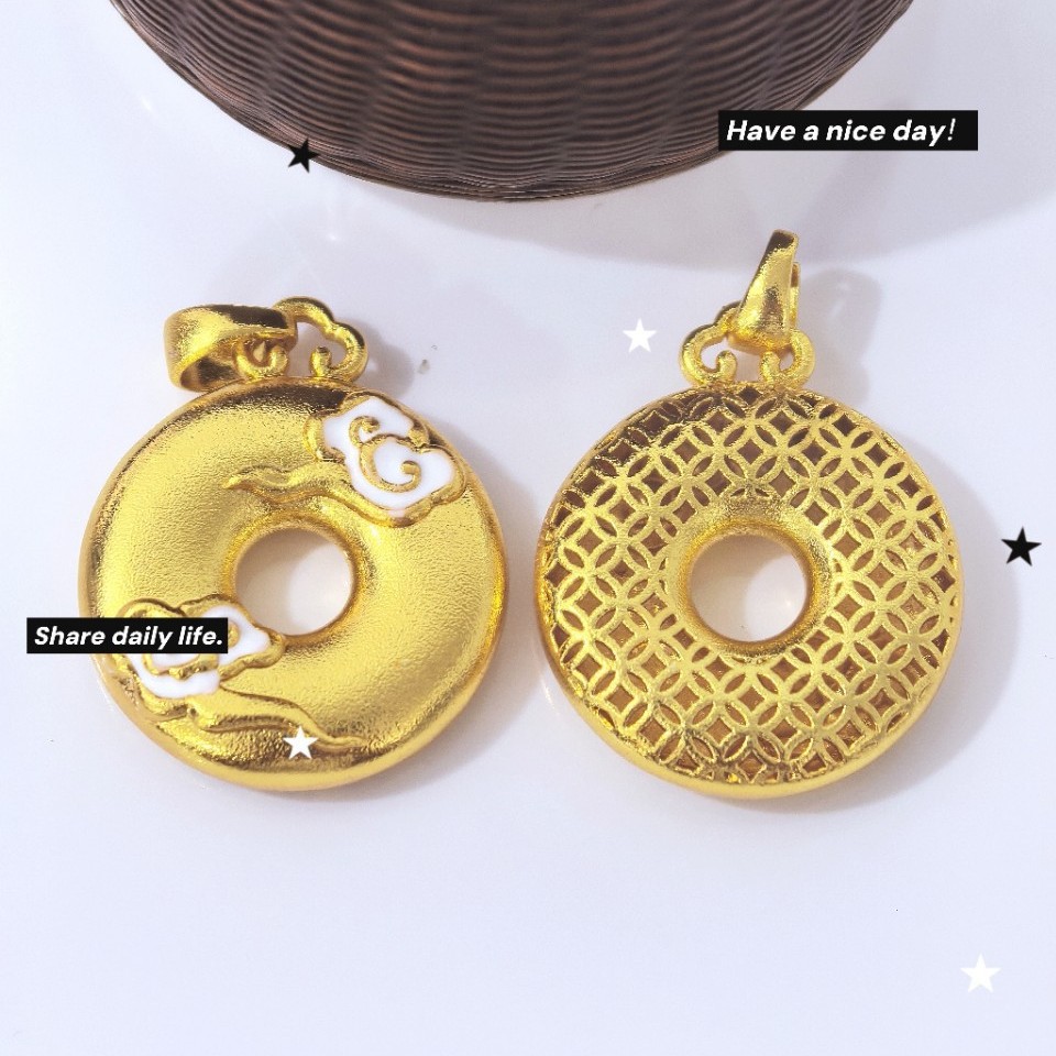 New ancient-style gold-plated double fish peace pendant with hollowed-out dragon playing in water peace pendant details Picture