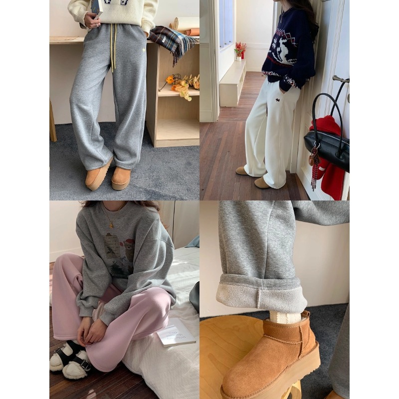 3rd Morning color-blocking drawstring puppy embroidered loose, tight-fitting, wide-leg, fleece sweatpants ZY2580 details Picture