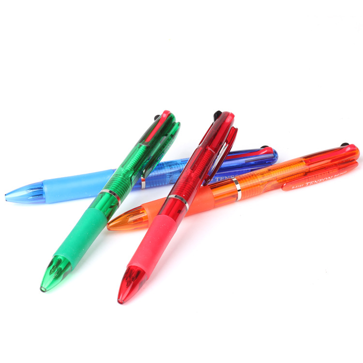 Foreign trade transparent 3-color ballpoint pen advertisement multi-color pen 516T plastic press three-color pen 48 pieces per box Application Scenario