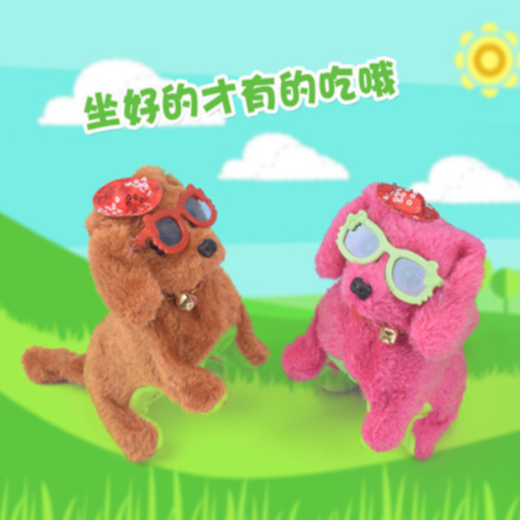 A new plush electric dog toy in a skirt from Yiwu, wearing glasses, wholesale street stall supply details Picture