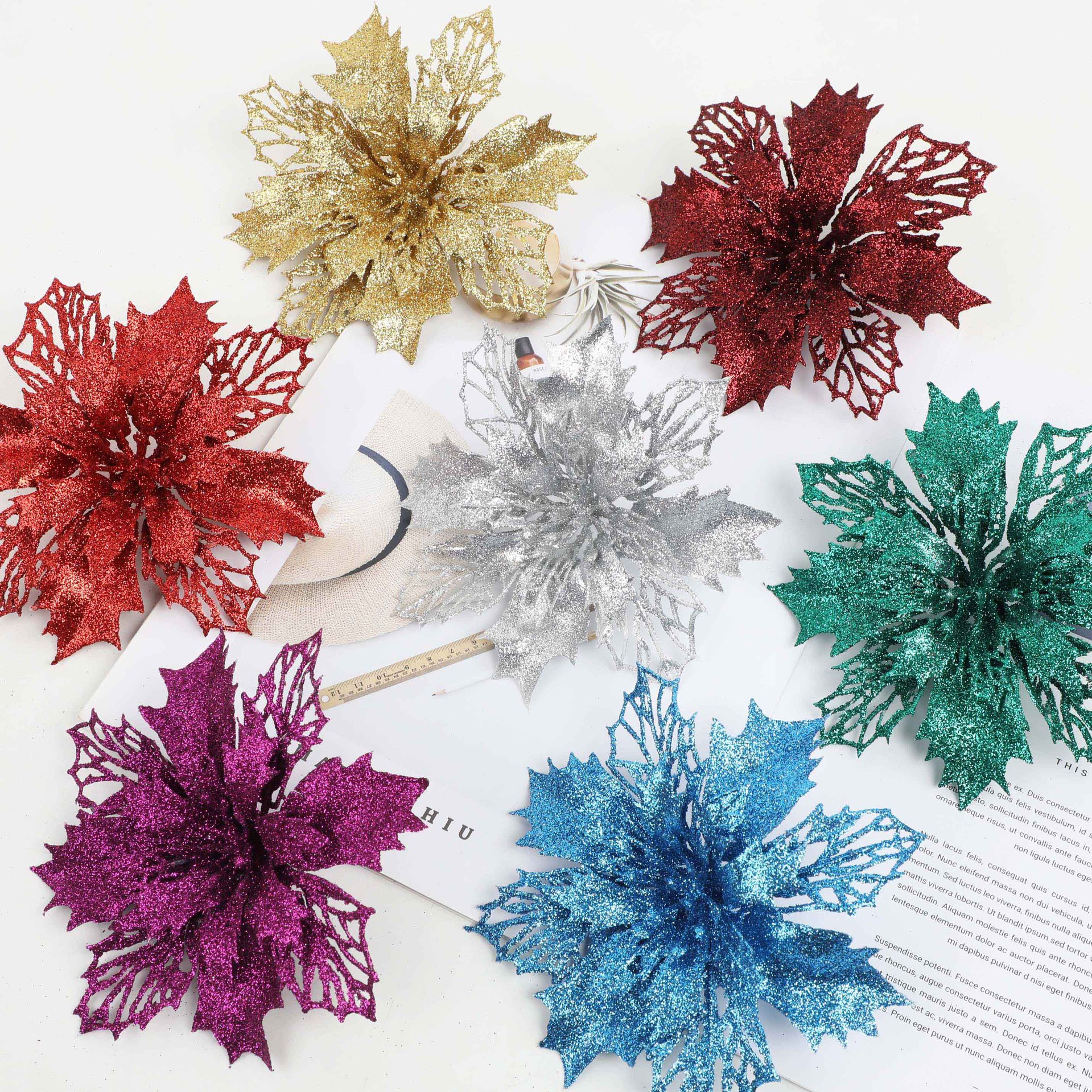 仿真花金粉花圣诞场景布置装饰party节日ins圣诞节装饰花朵批发细节图