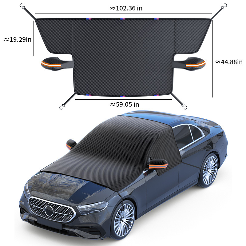 Car half-cover car cover, all-season universal sun protection, rainproof, heat-insulating and sunshade cover, thickened half-front sunshade cover Item Picture