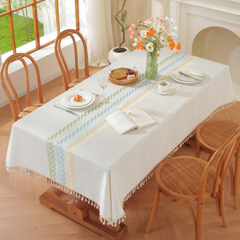 Amazon cross-border embroidered checkered flower tassel tablecloths, rectangular coffee tables, tablecloths and table coverings manufacturer embroidery Specification image