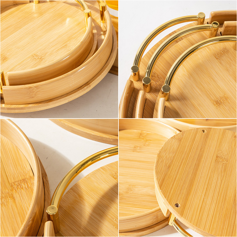 Simple bamboo round tray, household and restaurant tea set, small tray, pastry plate, handle fruit plate, wholesale tea plate Application Scenario