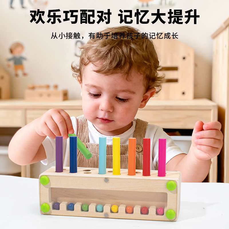 儿童启蒙圆柱体插棍毛毛虫木棍猜猜乐感官幼儿园互动木质积木玩具