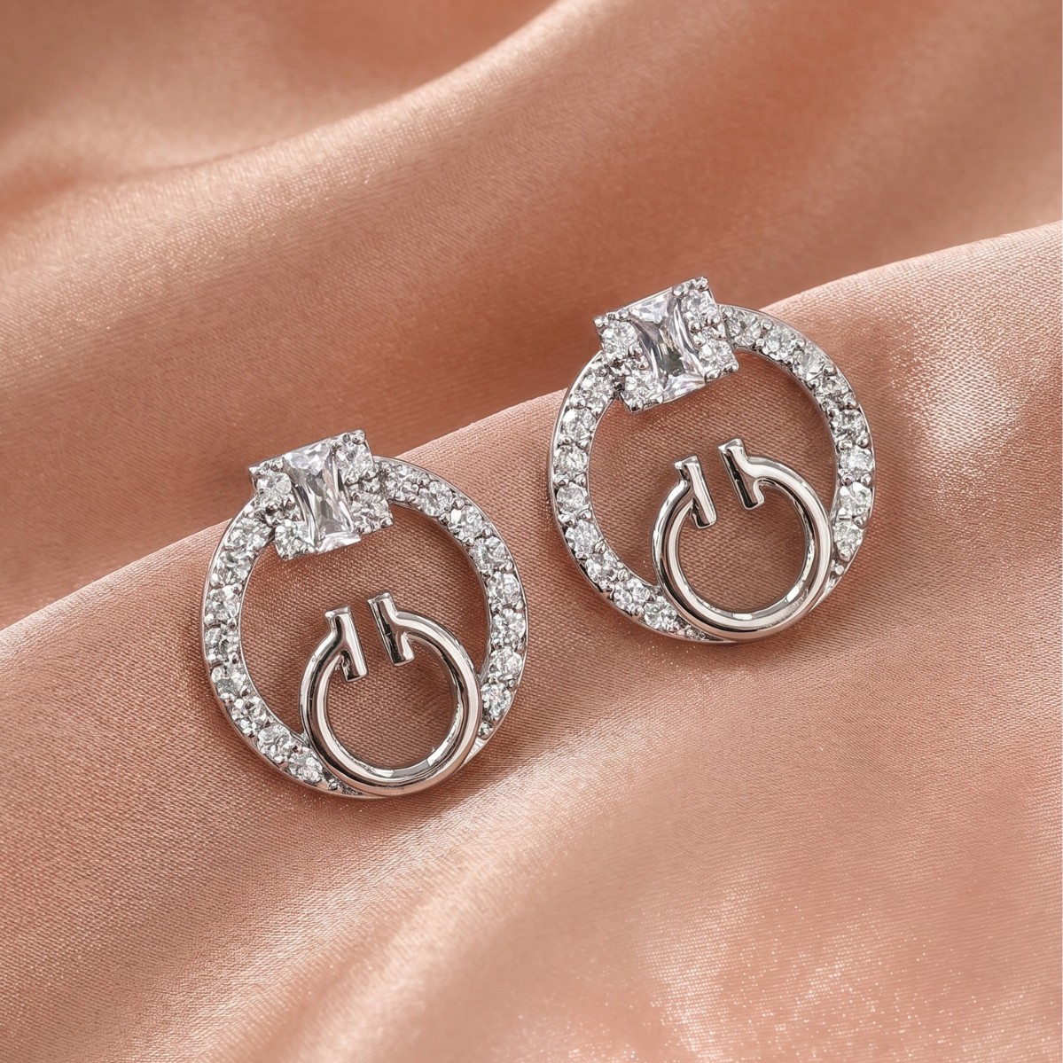 Zirconium ring ear studs, copper gold-plated 925 sterling silver needle square zirconium ear studs, niche design sense earrings, European and American cross-border jewelry Specification image
