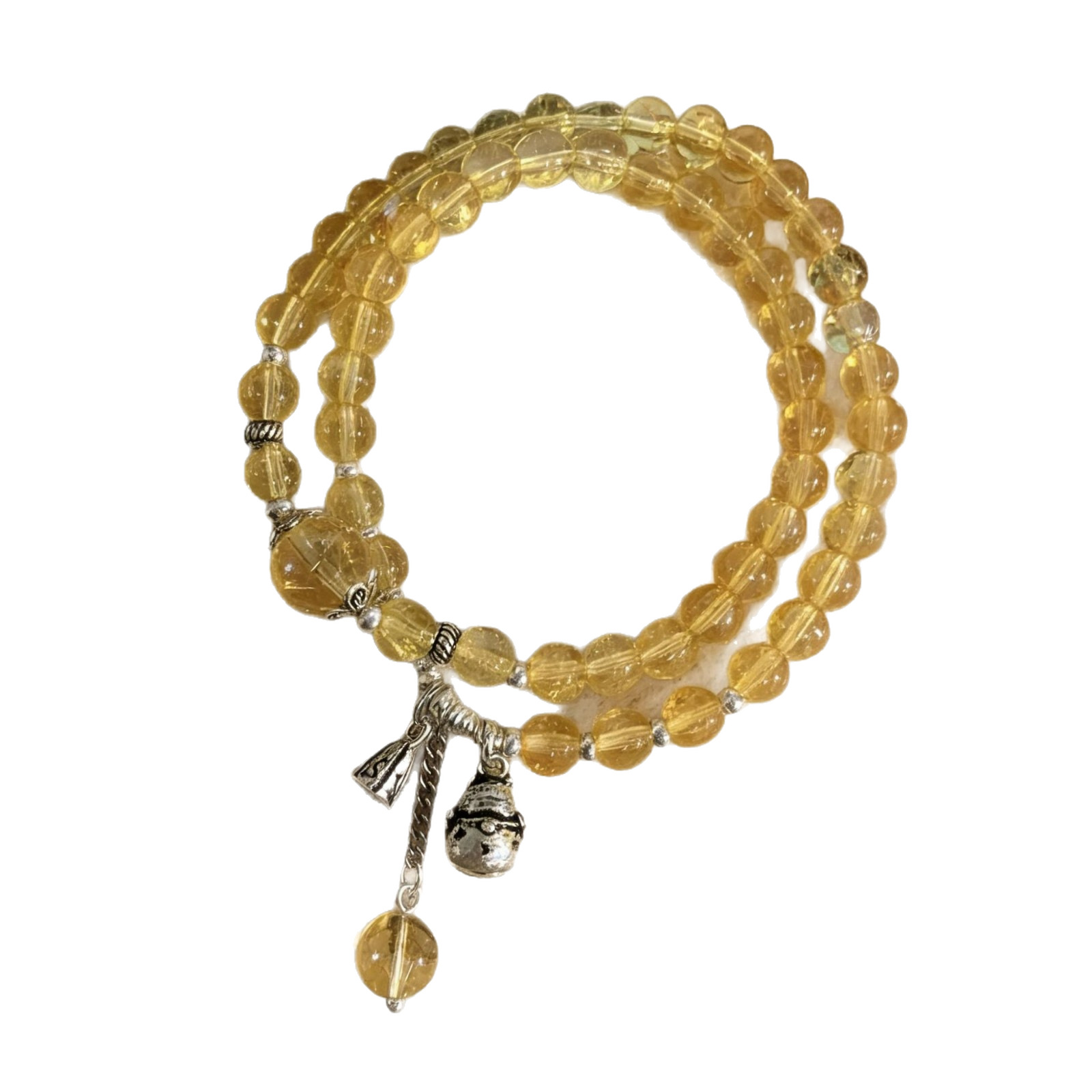 S925 sterling silver yellow crystal retro Maneki Neko double-loop bracelet for women, an Instagram niche design for attracting wealth Item Picture