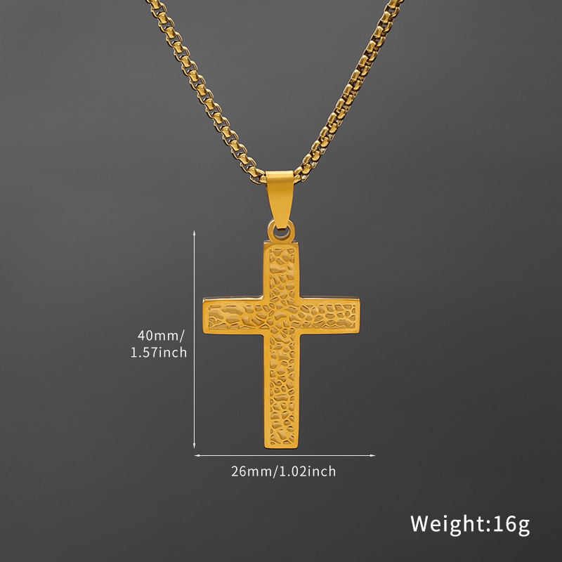 New irregular hand-hammered titanium steel cross necklace from Europe and America, stainless steel pendant for men and women Application Scenario