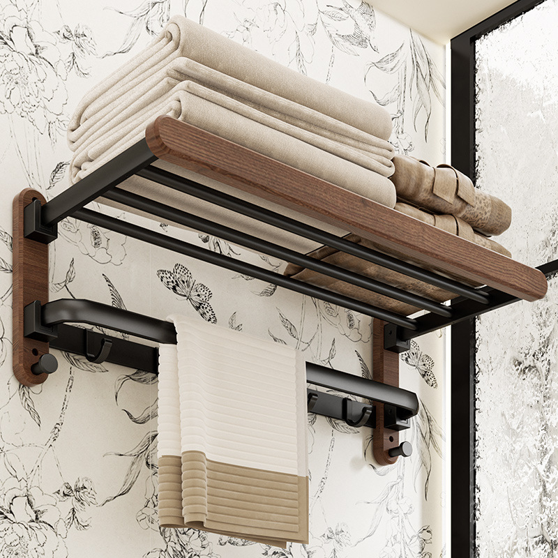 胡桃木卫生间毛巾架免打孔高端浴巾置物架浴室架子洗手间厕所挂件详情图3