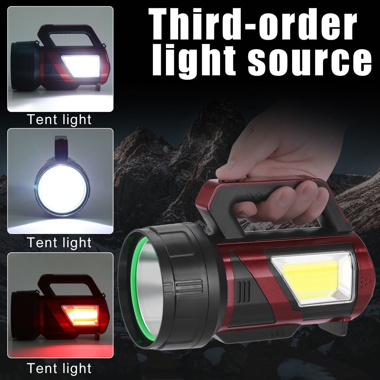 led solar flashlight, outdoor strong light charging, long-lasting multi-functional cob work light, portable searchlight details Picture