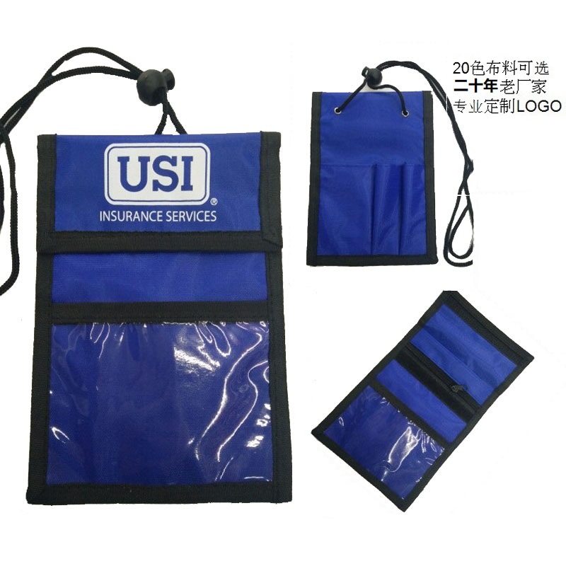 跨境展会证件包 多功能挂脖证件袋 竖款印花拉链口袋护照包现货细节图