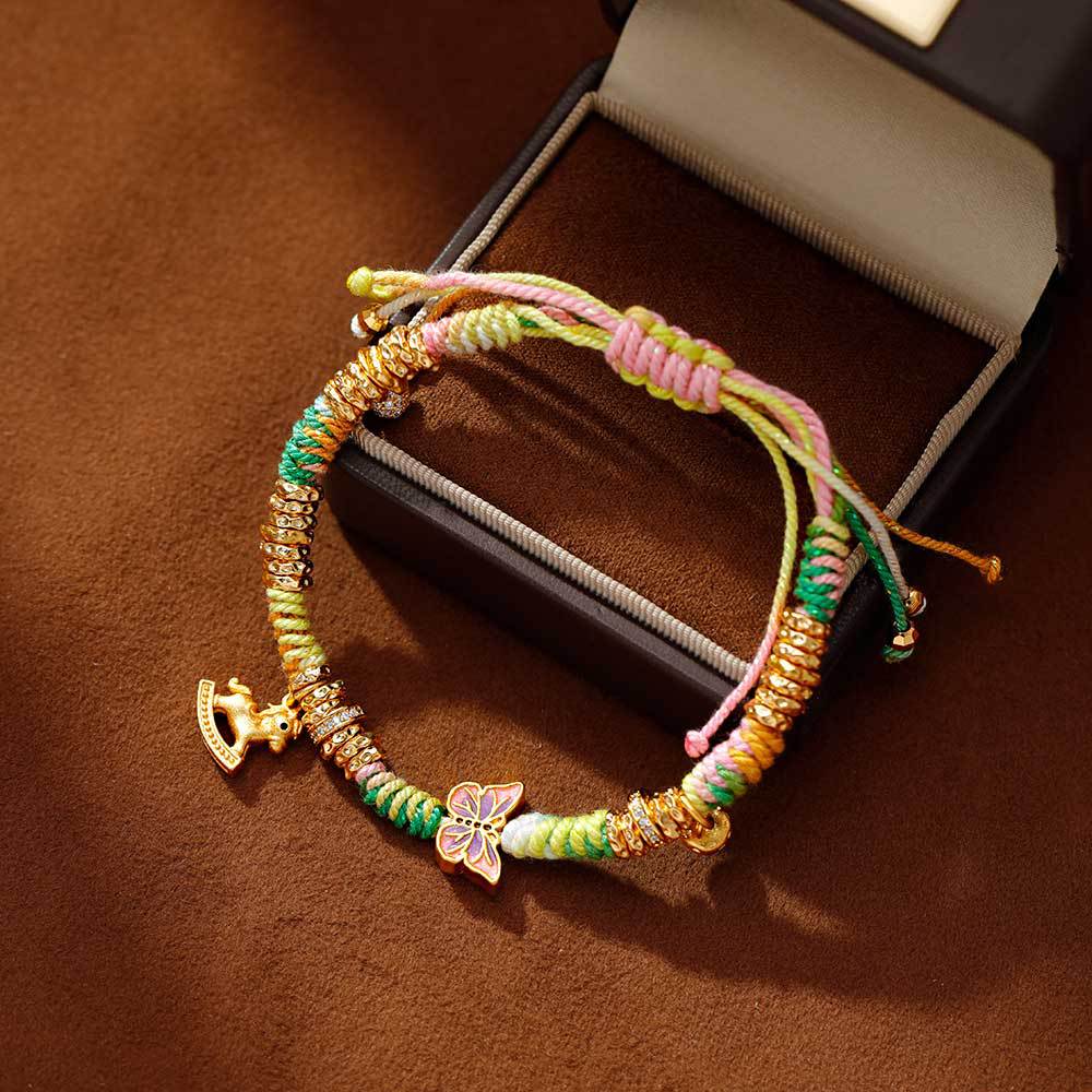 Hyacinth hand-woven colorful bracelet, a hit on Xiaohongshu and Douyin, auspicious and lucky little horse butterfly pendant jewelry, a new trend details Picture