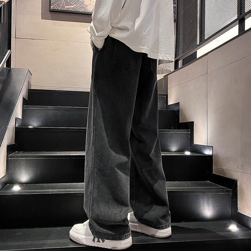 Black jeans for men spring and autumn, loose wide-leg drawstring straight-leg pants for men, 2024 new workwear pants for men Specification drawing