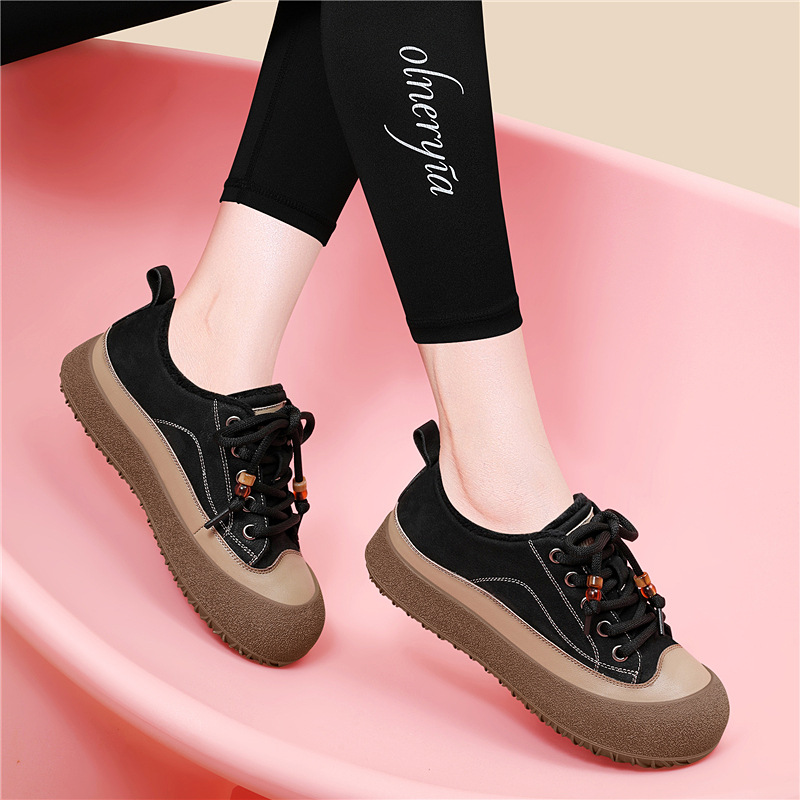 真皮厚底加绒休闲运动女鞋2025秋冬新款板鞋时尚百搭鞋子女款