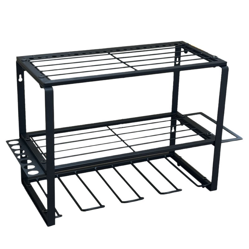The Amazon 2-layer four-slot wall-mounted metal electric drill tool rack is suitable for storage in workshops and garages Item Picture