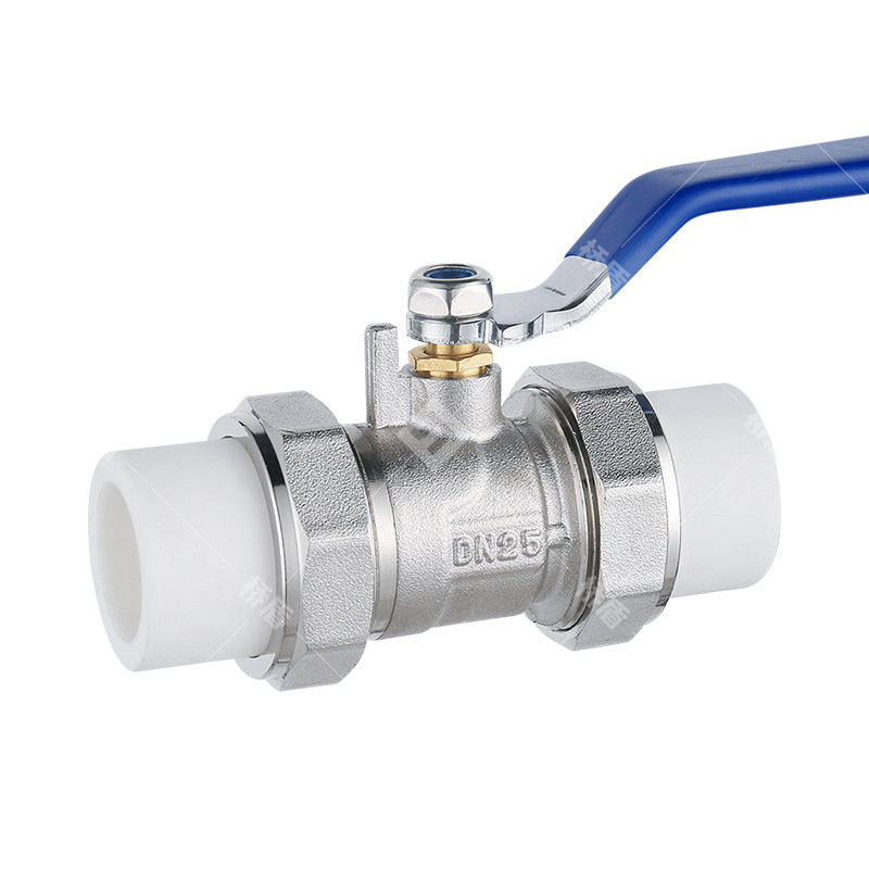 桥盾阀门PPR球阀双头活接热熔PPR球阀玉环阀门大口黄铜球阀批发白底实物图