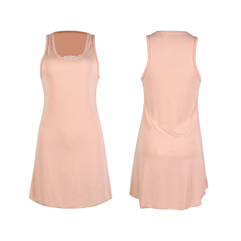 Ladies' striped ribbed sleeveless nightgown, pearl neckline, simple home wear, multi-color casual pajamas wholesale 916 Item Picture