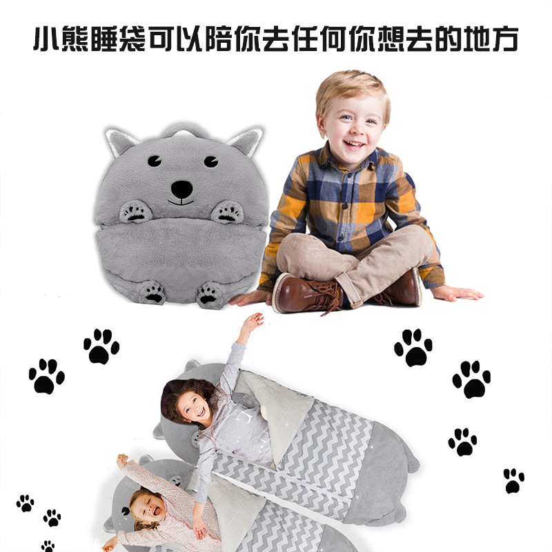 Little Bear children's doll sleeping bag 2-in-1 spring and autumn cartoon animal plush pillow anti-kick quilt pure cotton skin-friendly details Picture
