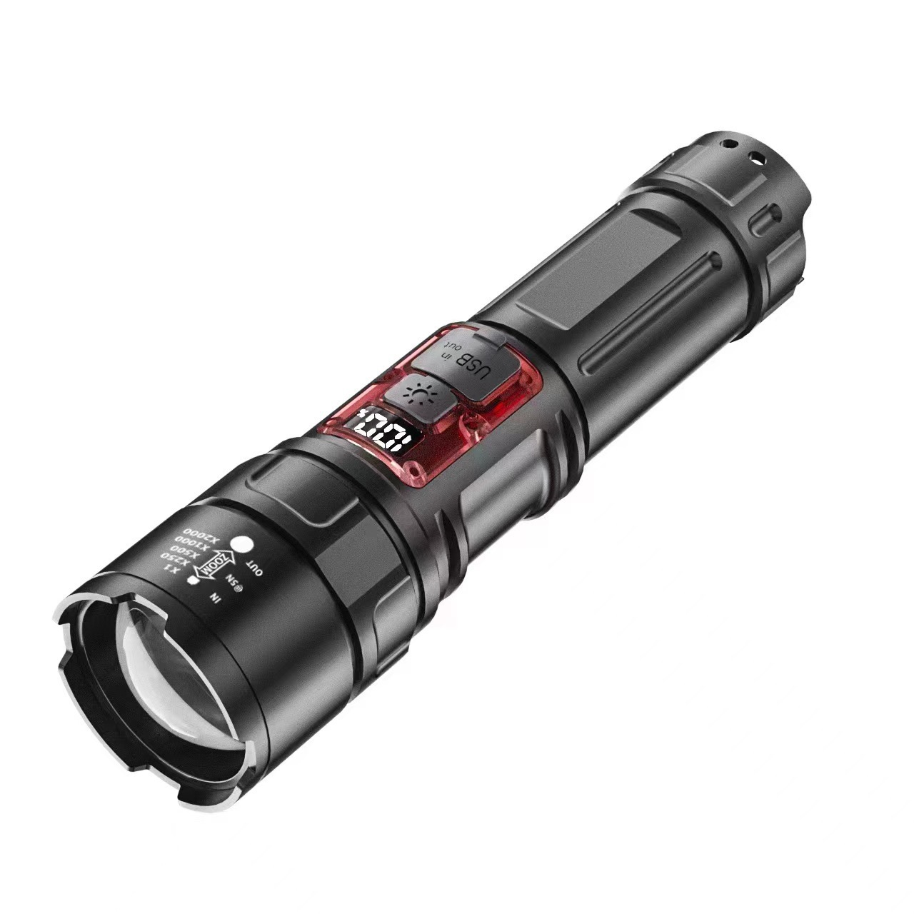 New cross-border high-intensity white laser zoom high-intensity flashlight, digital electronic display portable rechargeable outdoor emergency Item Picture