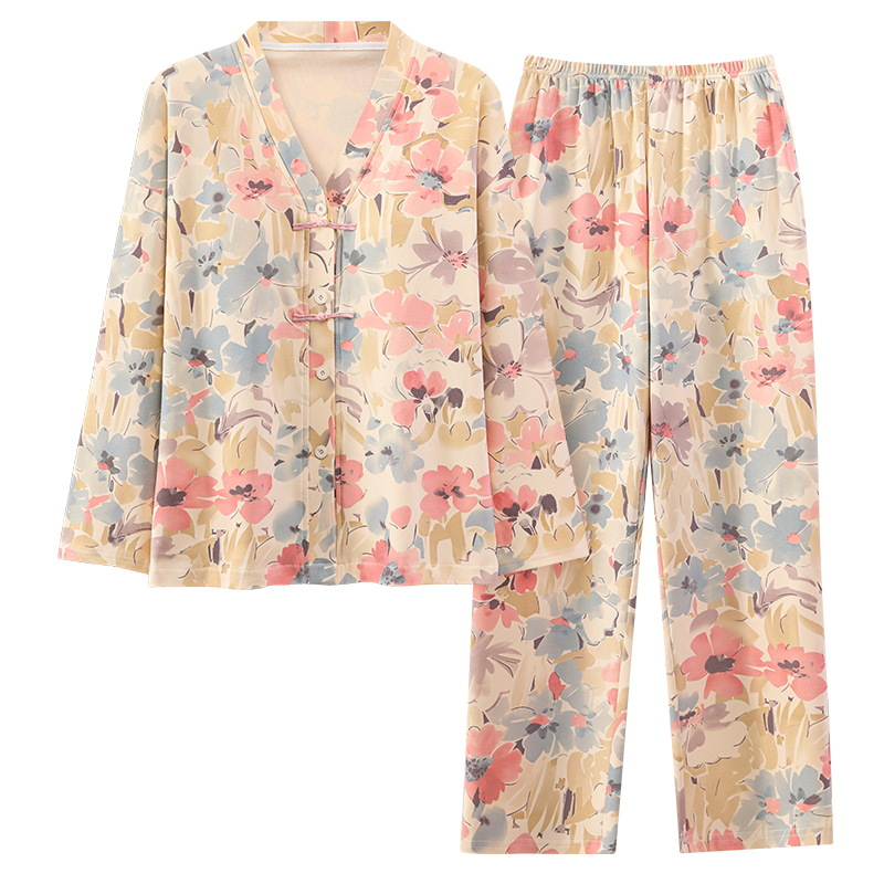 Women's Spring/Autumn 2024 new high-end ink-wash painting kimono cardigan long-sleeved home wear set with chest pad pajamas Item Picture