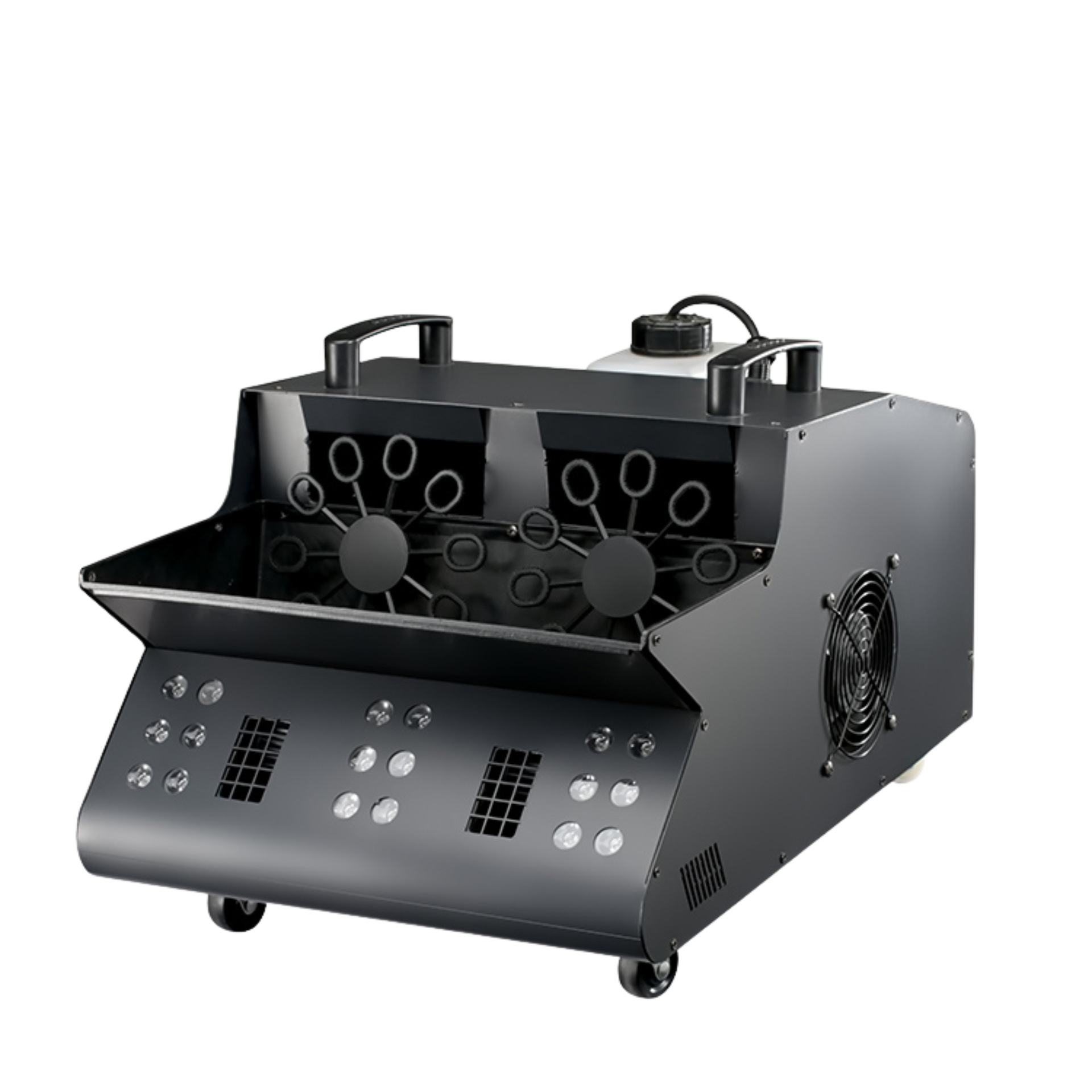 Escenario 1500W dos ruedas LED control remoto máquina de burbujas de humo para bodas show comercial abierto máquina de burbujas de humo grande Item Picture