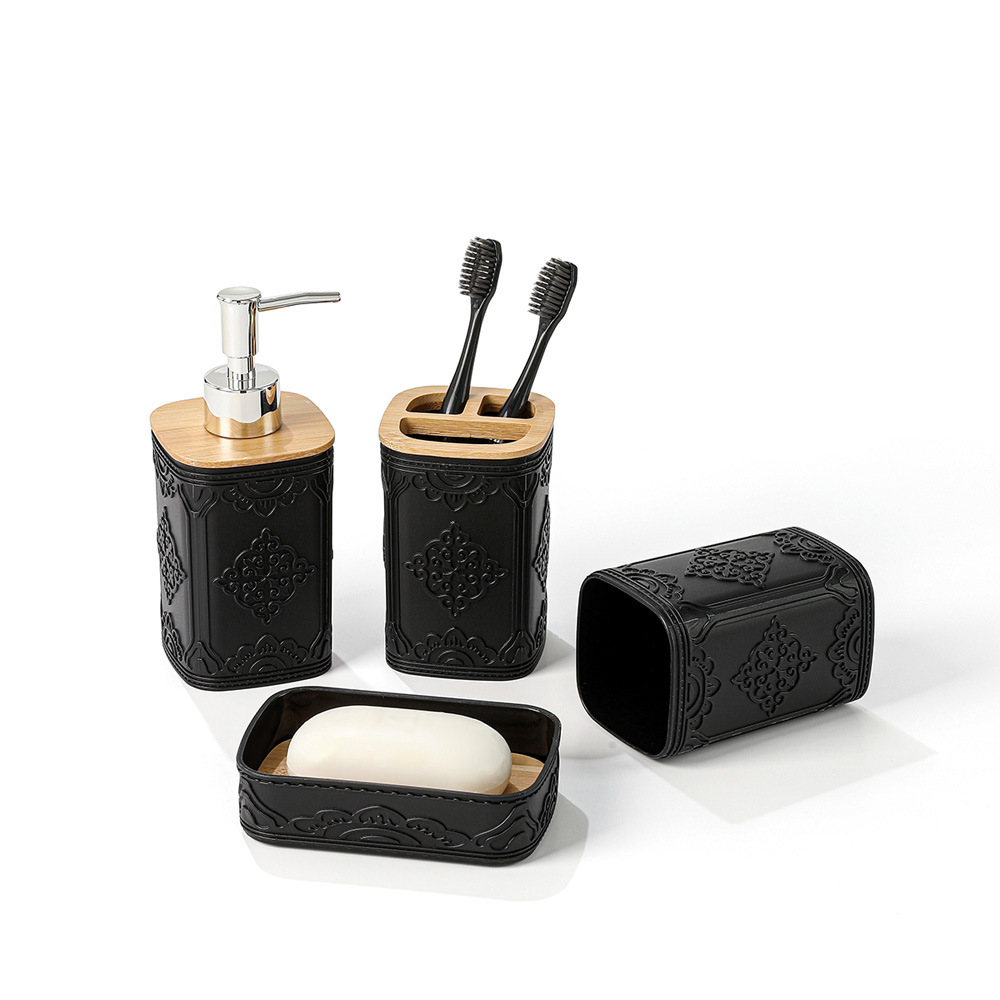 洗手台卫浴4套家具旅馆酒店竹木高级家用浴室卫浴套件厕所卫生间白底实物图