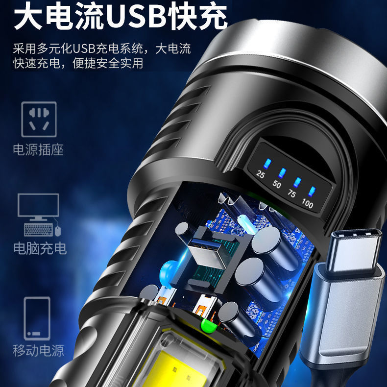 LED high-intensity flashlight, high-brightness long-range electric display COB side light, emergency light, portable searchlight, outdoor camping light Application Scenario