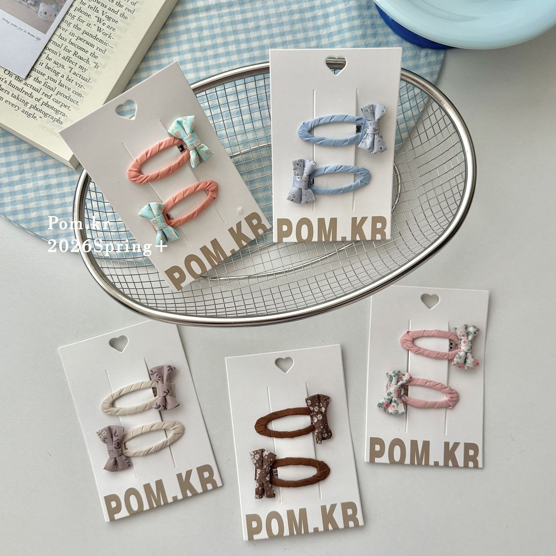 The new Korean version of the floral bow children's hair clip, sweet fabric princess bangs side clip, double set bye-bye girl clip
