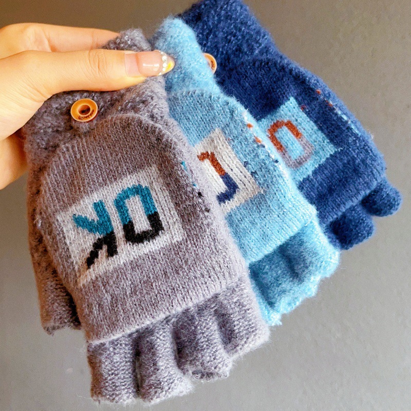 New Korean-style winter gloves, warm, cold-proof and frost-proof men's simple outdoor cycling half-finger flip cover writing gloves Specification image