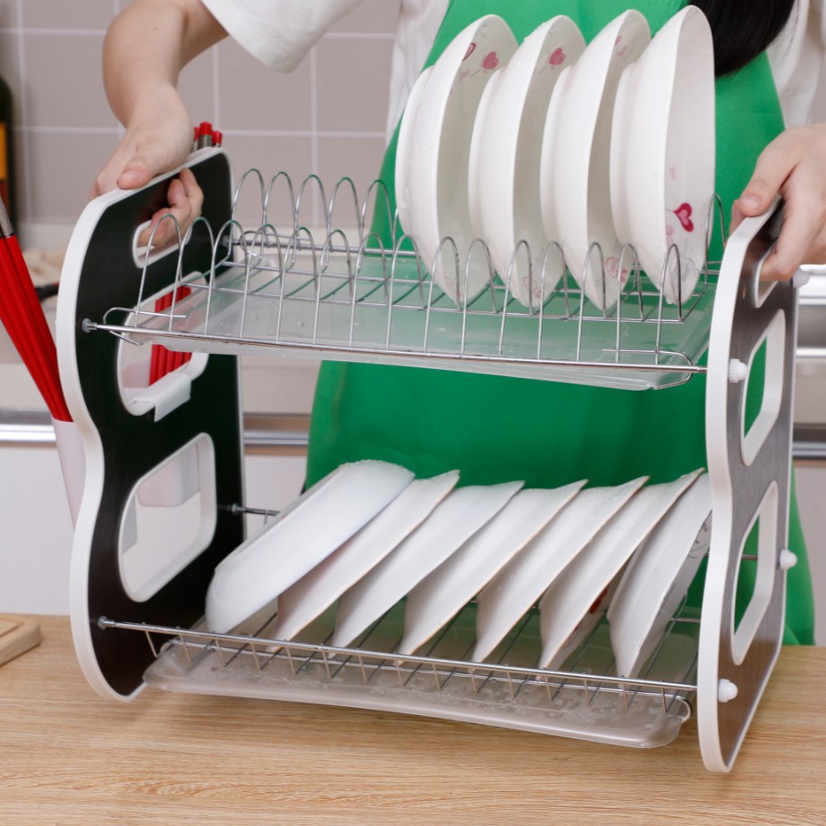 Foreign trade draining bowl rack, iron art kitchen floor double-layer storage rack, creative household bowl and chopstick storage, kitchen dish rack details Picture