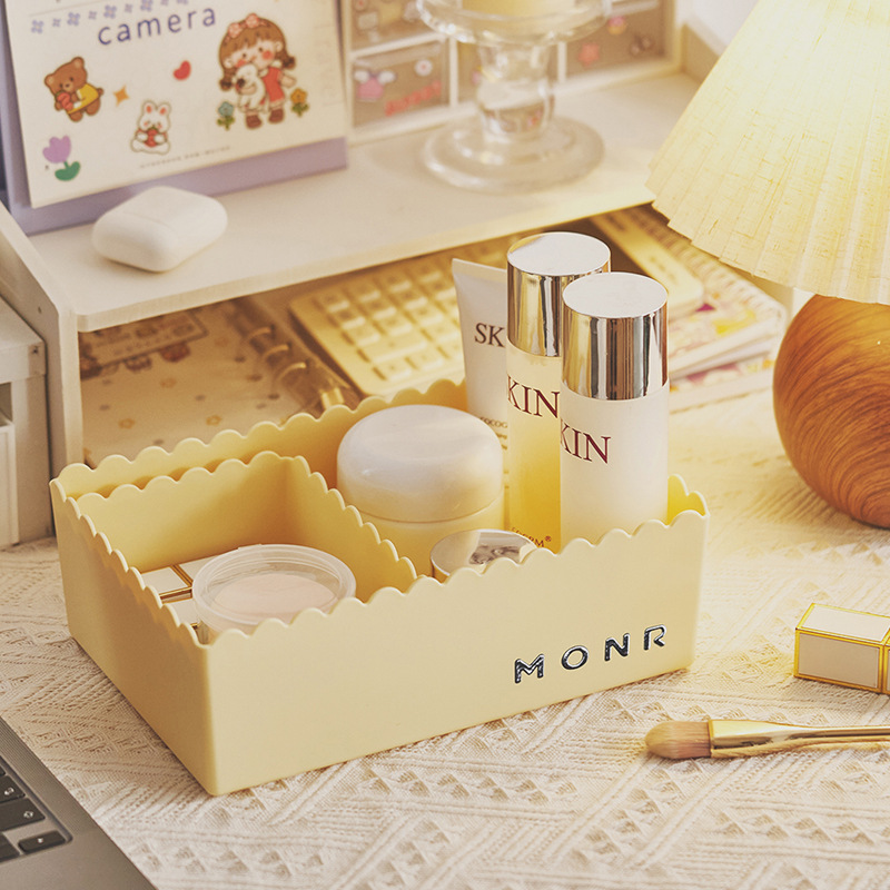 一件代发可爱风格桌面收纳盒收纳筐花边小清新桌面整理宿舍收纳筐产品图