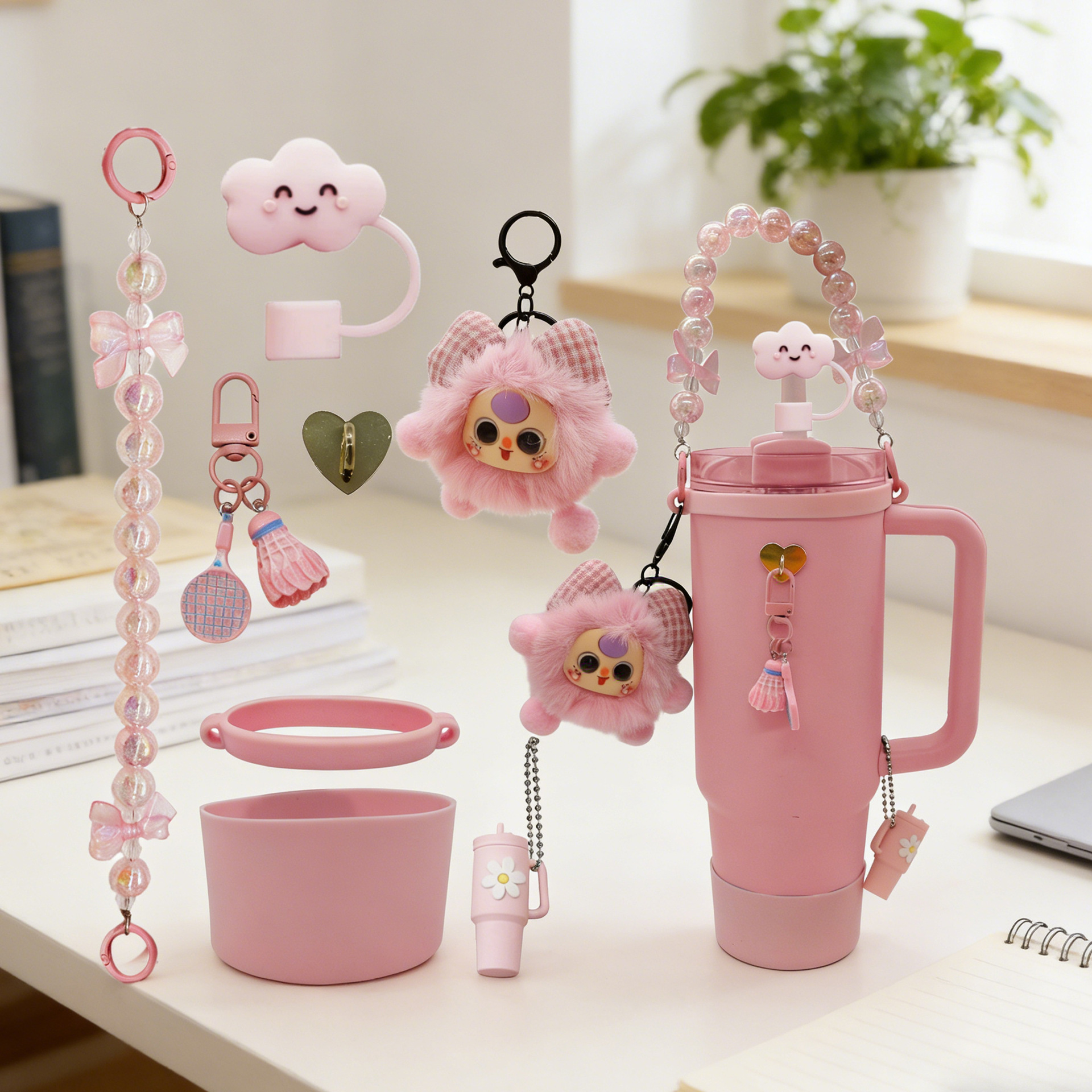 The Amazon stanley water cup accessory set is suitable for 40oz bow straw caps, cup covers and ball pendants Application Scenario