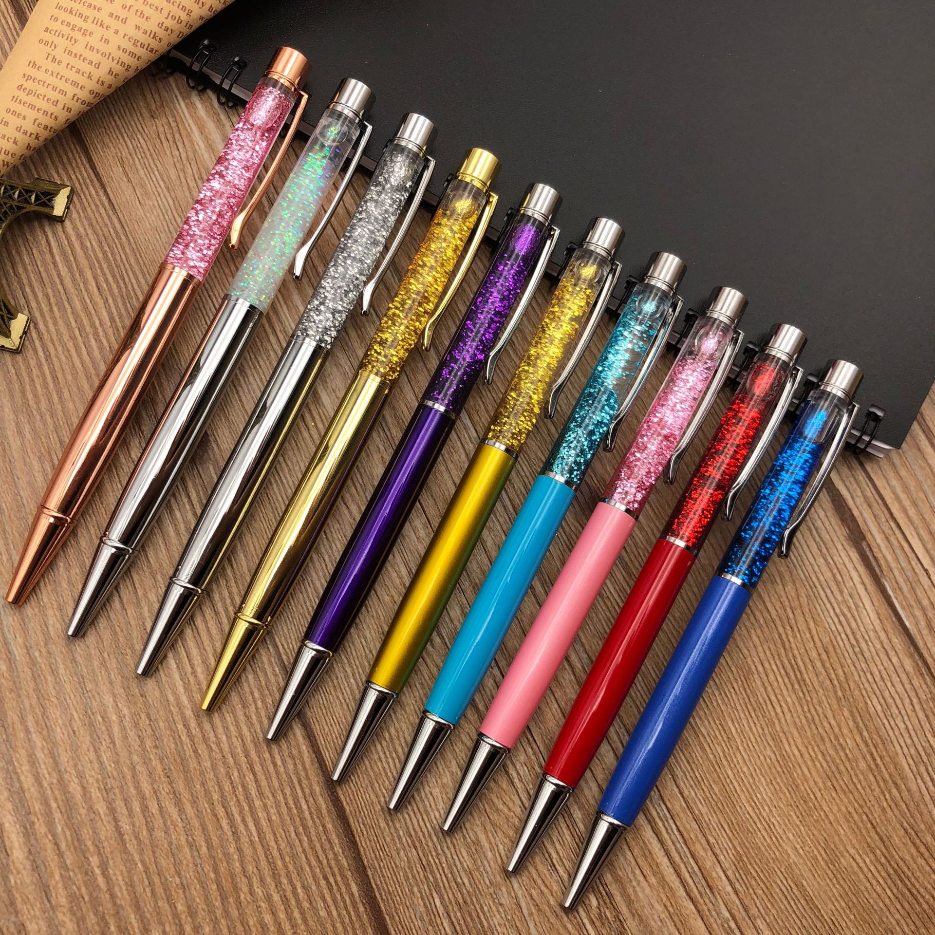Sand gold powder in oil pens, crystal pens, metal pens, empty tube pens, in-stock gifts, advertising pens, ballpoint pens