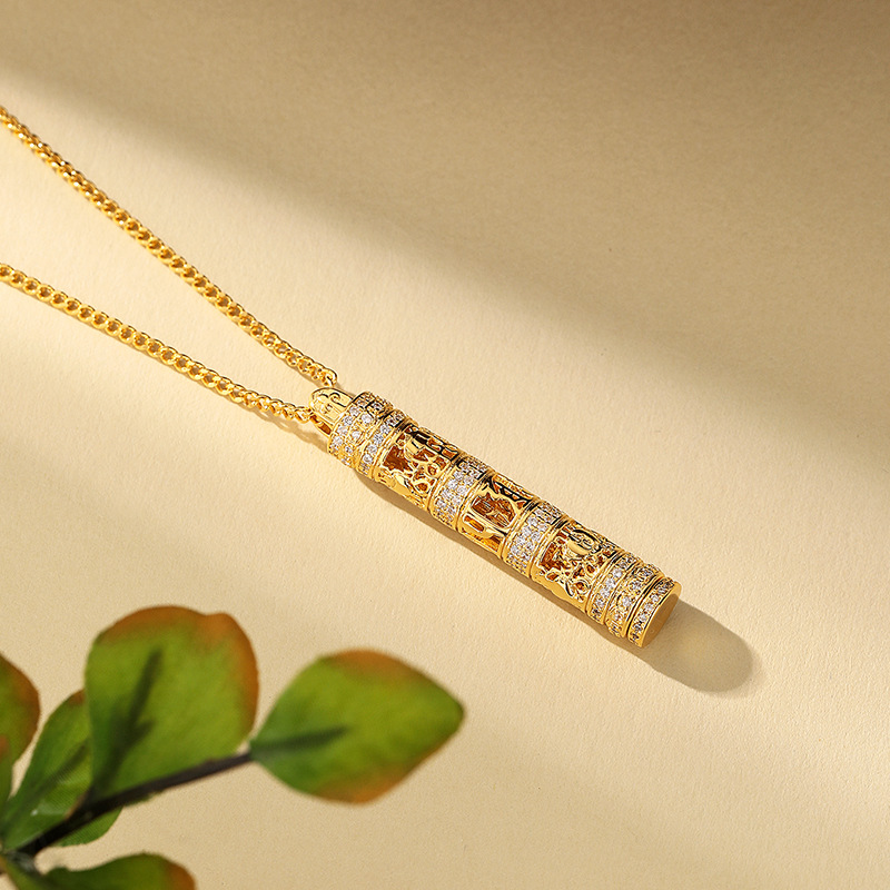 Copper gold-plated portable Buddha necklace with filaments and rhinestone, six-character maxim, Chinese style design, 2025 new model Application Scenario