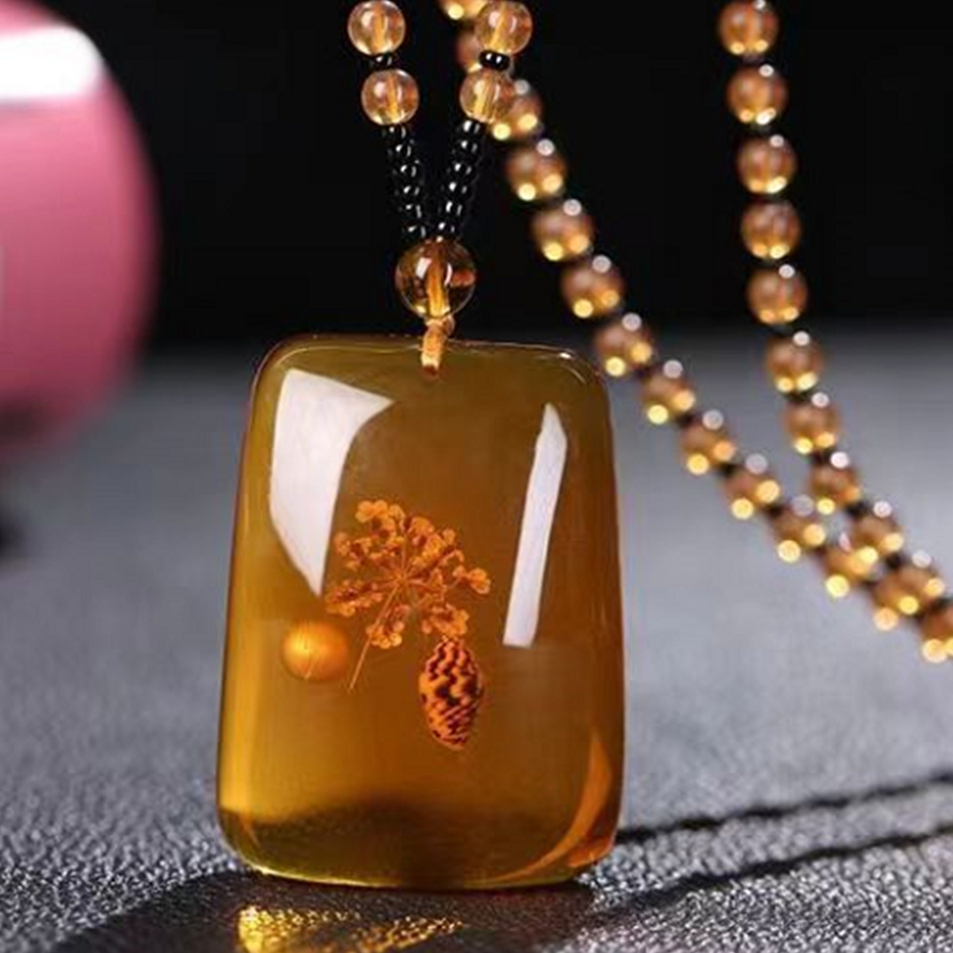 Amber and copal imitation sweater chain inlaid with shell and plant fossils, fashionable necklace for men and women, live-streaming gift for sale Application Scenario