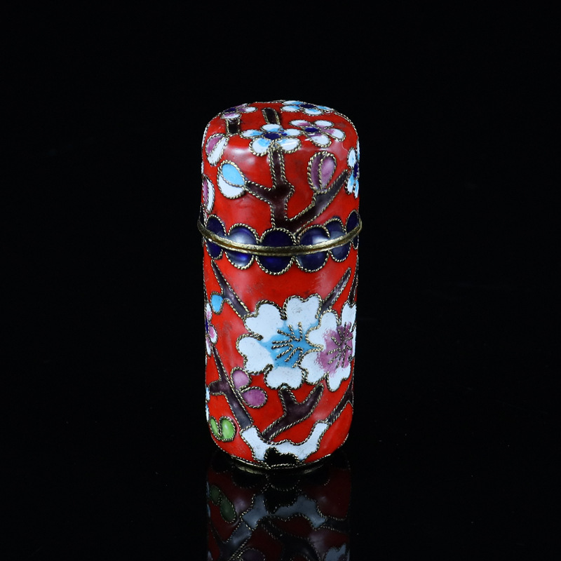 Beijing Jingtai LAN vintage cultural and artistic collectibles Small ornaments, copper body cloisonne enamel filigree silver-blue fine toothed sign tubes