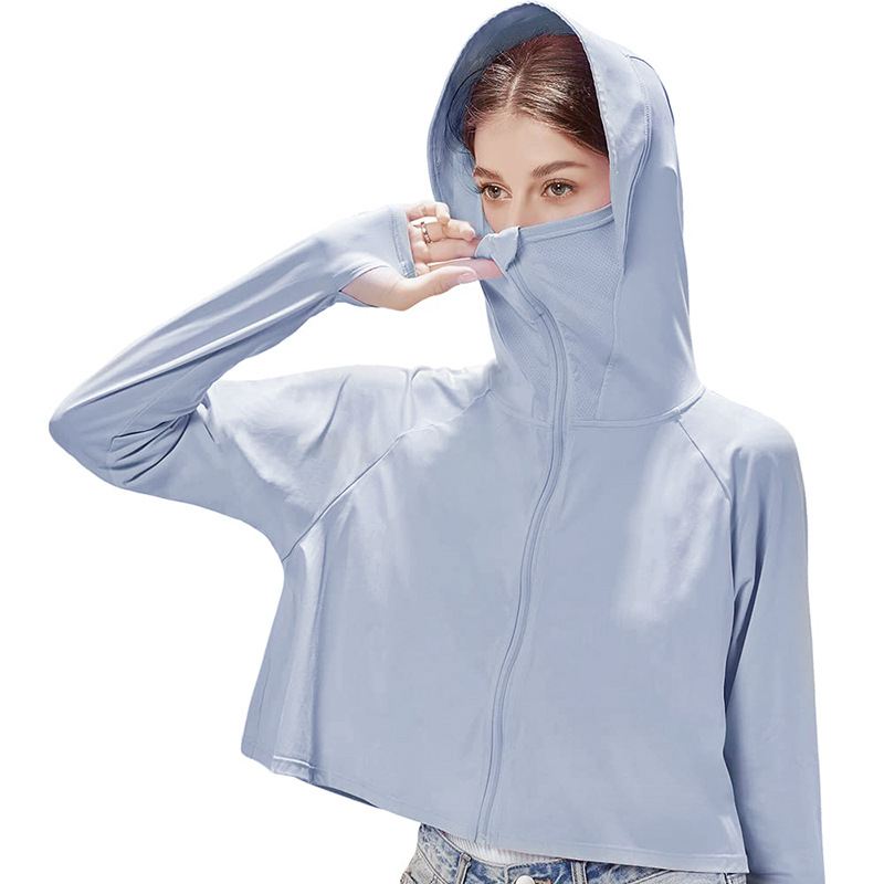 Outdoor short sun-protective clothing made of natural gauze, women's summer UV protection hooded sun-protective clothing, men's and women's beach fishing sun-protective shirts Item Picture